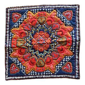 Handmade Quilted Mandala Design Floral Pattern Square Vintage Style